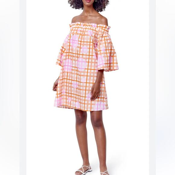 COREY LYNN CARTER Orange & Pink MARY off the shoulder ruffle dress Size PLUS 3X - Picture 1 of 10